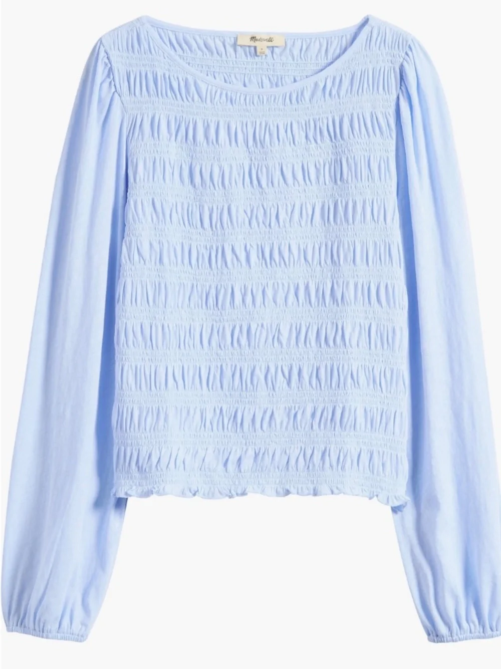 Madewell Light Blue Smocked Long Sleeve Top